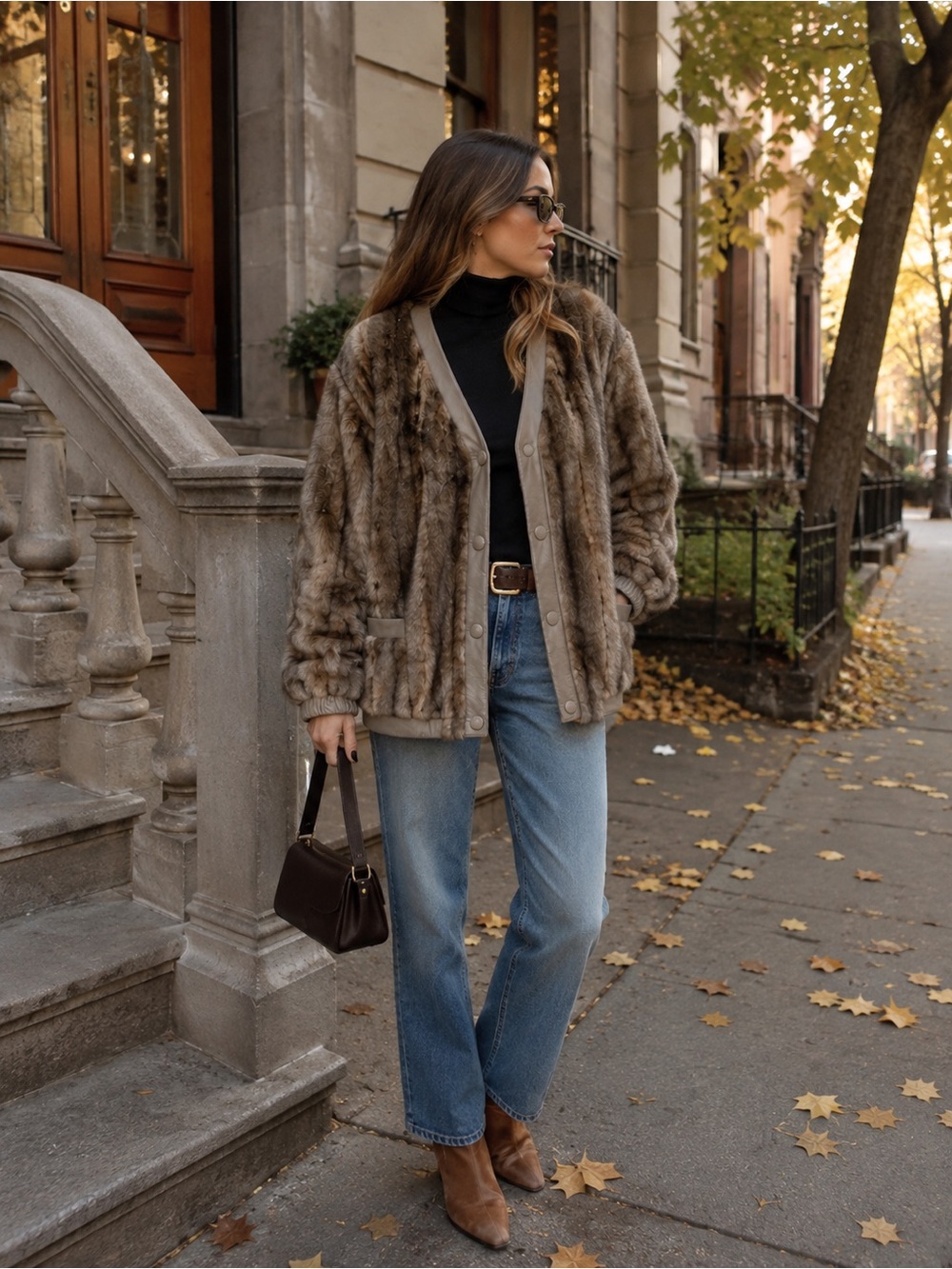 Vintage 70s Lilli Ann Adolph Schuman Faux Mink Fur Leather Jacket
